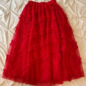 Boden Tulle Midi Skirt Size 6 NWT Dark Rose Red